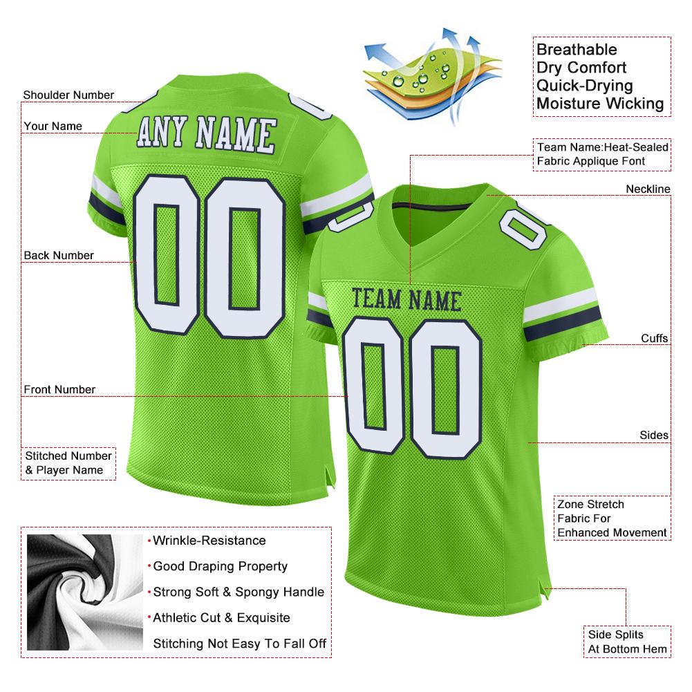 Custom Neon Green White-Navy Mesh Authentic Football Jersey Limited