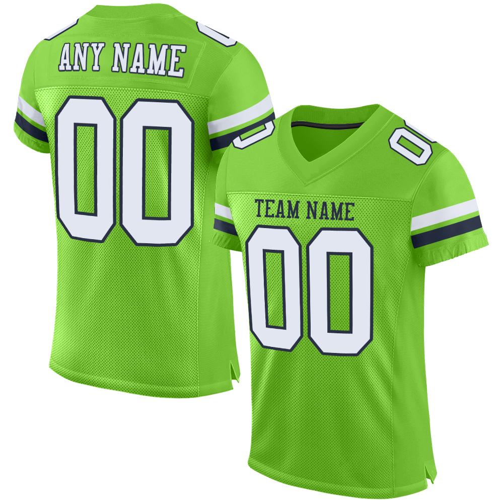 Custom Neon Green White-Navy Mesh Authentic Football Jersey Limited