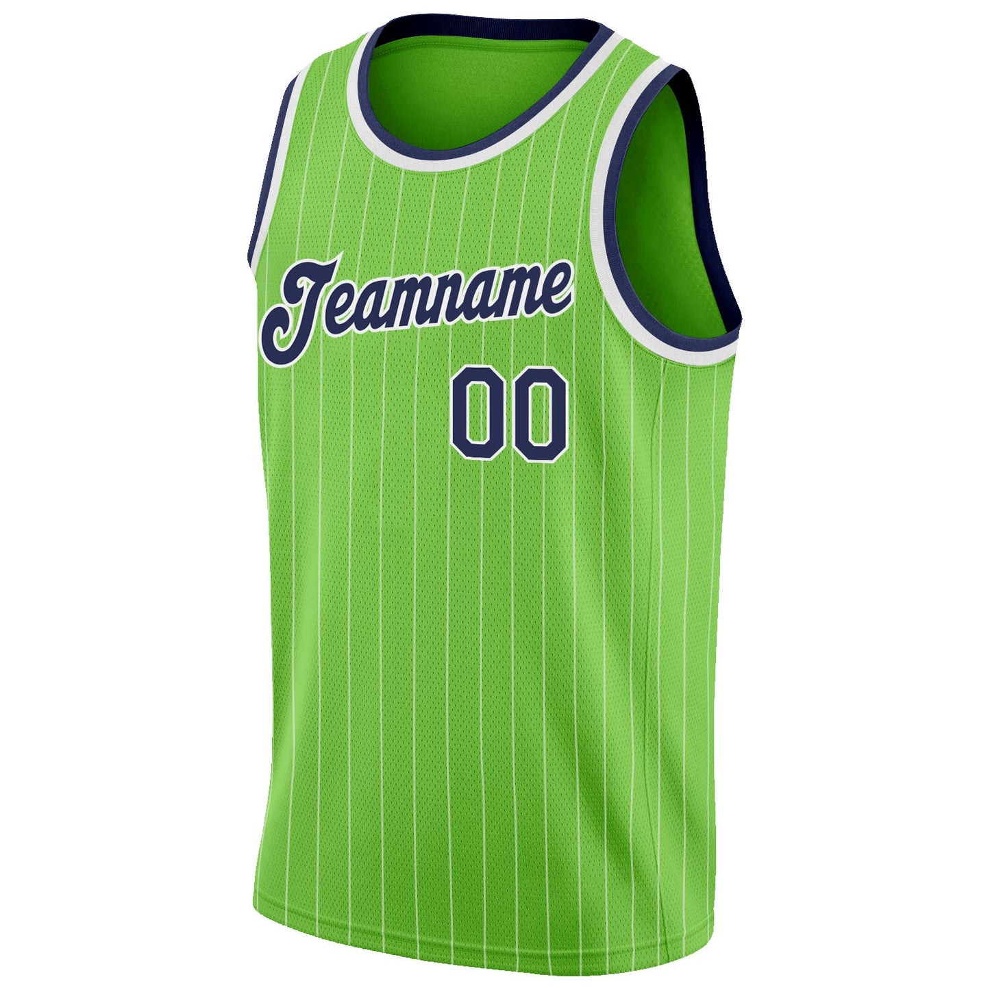 Custom Neon Green White Pinstripe Navy-White Authentic Basketball Jersey Limited