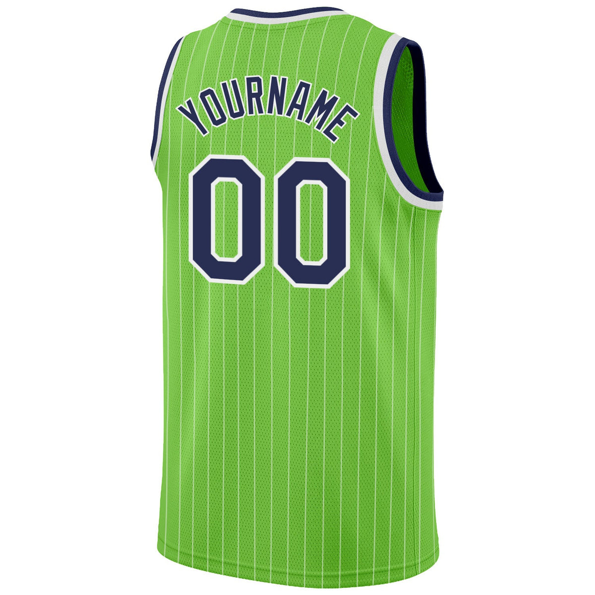 Custom Neon Green White Pinstripe Navy-White Authentic Basketball Jersey Limited