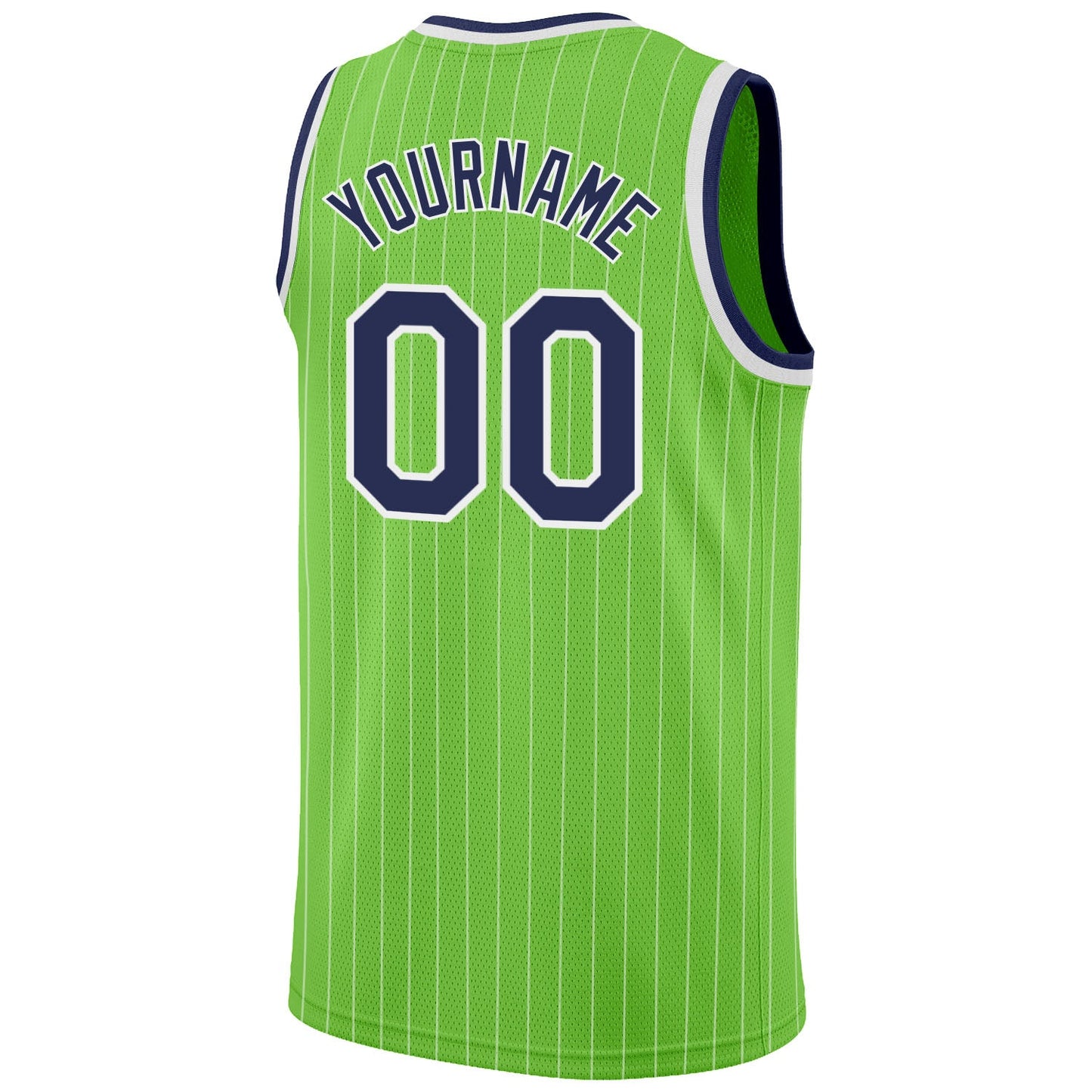 Custom Neon Green White Pinstripe Navy-White Authentic Basketball Jersey Limited