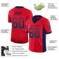 Custom Scarlet Navy-Gray Mesh Drift Fashion Football Jersey Limited