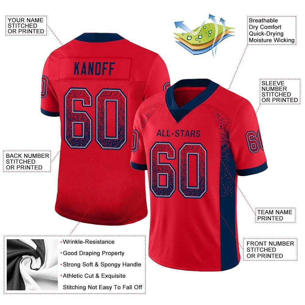 Custom Scarlet Navy-Gray Mesh Drift Fashion Football Jersey Limited