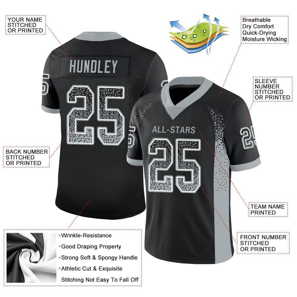 Custom Black Silver-White Mesh Drift Fashion Football Jersey Limited