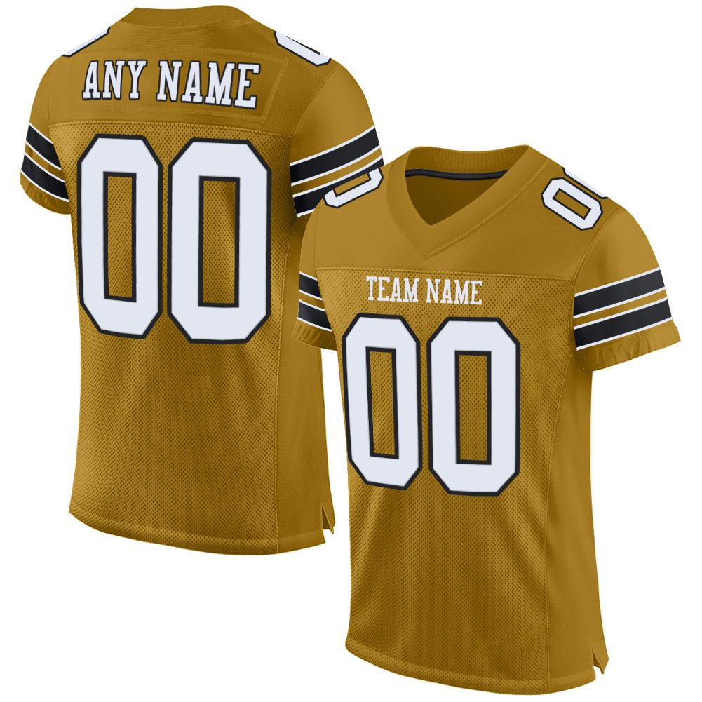 Custom Old Gold White-Black Mesh Authentic Football Jersey Limited