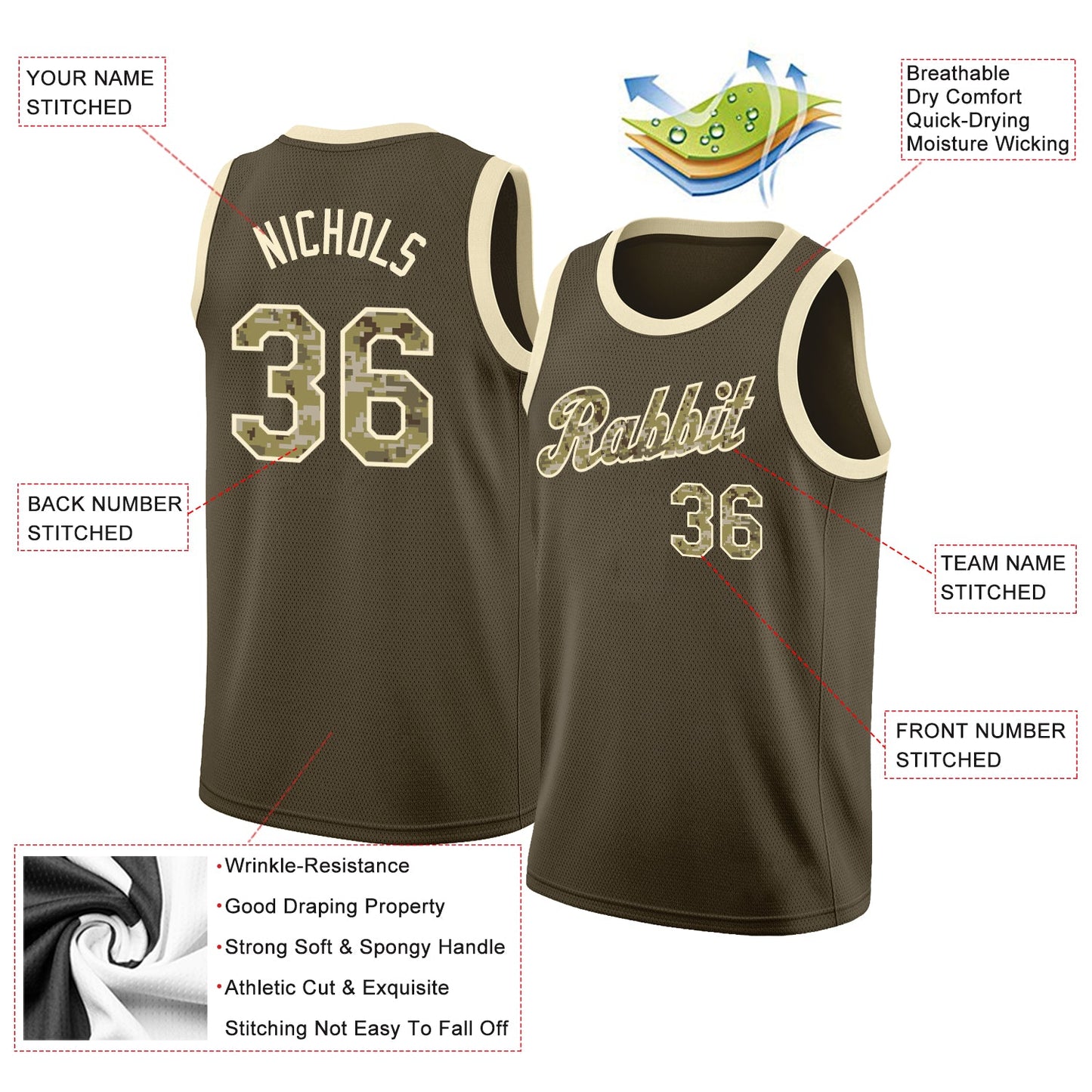 Custom Olive Camo-Cream Round Neck Rib-Knit Salute To Service Basketball Jersey Limited