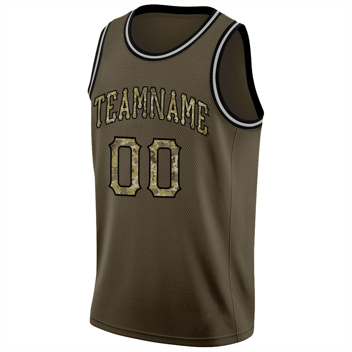 Custom Olive Camo-Black Round Neck Rib-Knit Salute To Service Basketball Jersey Limited