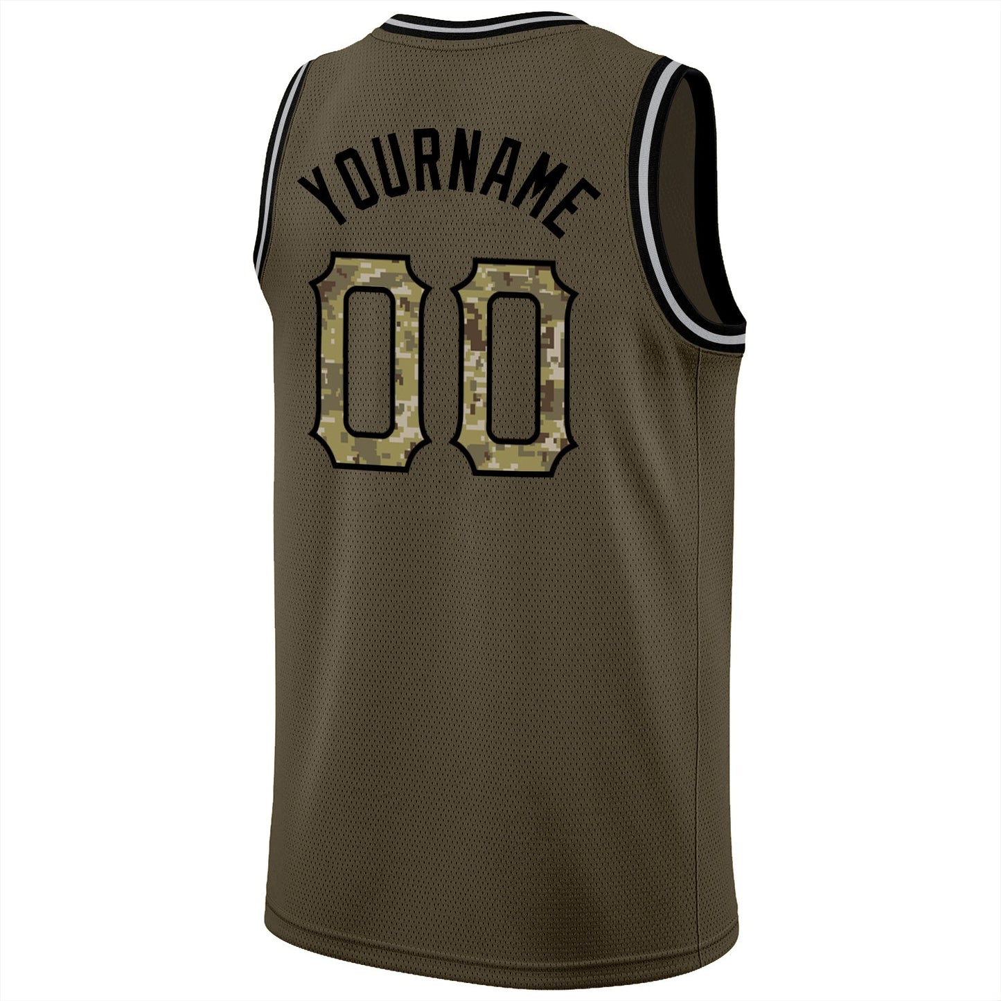 Custom Olive Camo-Black Round Neck Rib-Knit Salute To Service Basketball Jersey Limited