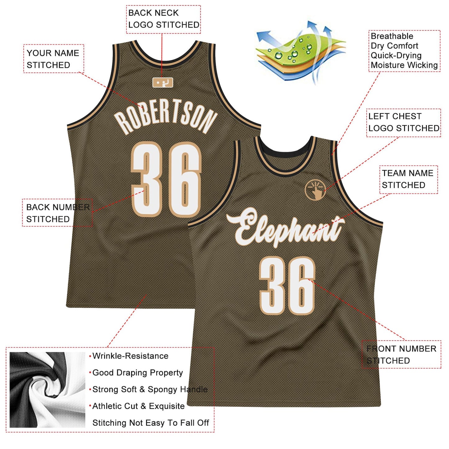 Custom Olive White-Old Gold Authentic Throwback Basketball Jersey Limited