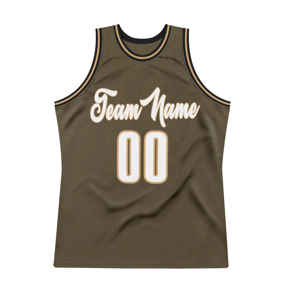 Custom Olive White-Old Gold Authentic Throwback Basketball Jersey Limited