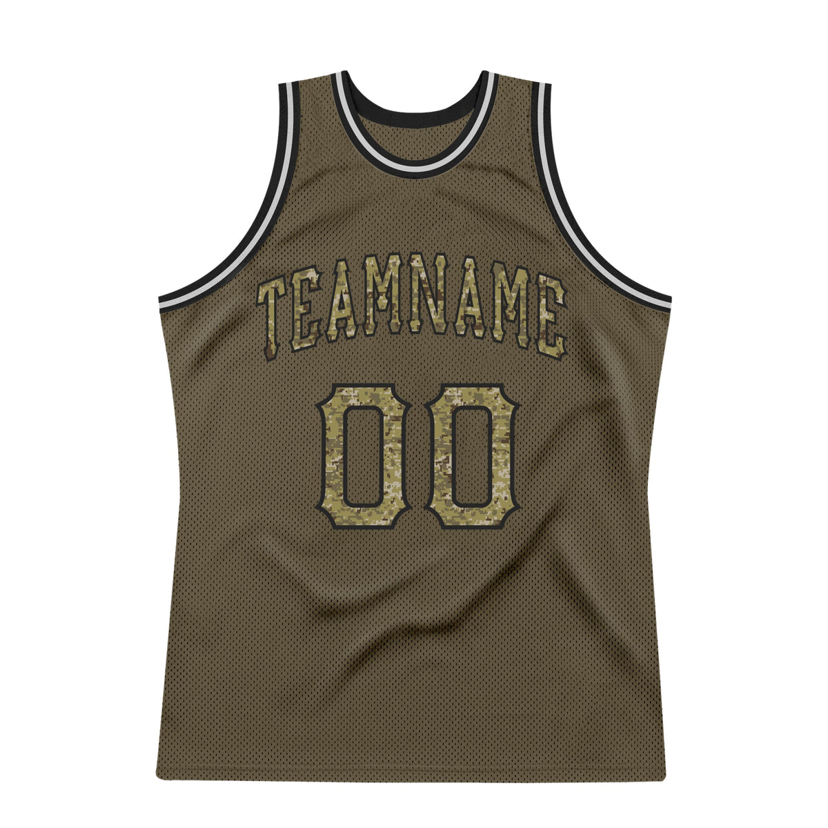 Custom Olive Camo-Black Authentic Throwback Salute To Service Basketball Jersey Limited