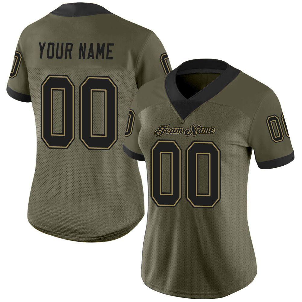 Custom Olive Black-Old Gold Mesh Salute To Service Football Jersey Limited