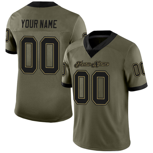 Custom Olive Black-Old Gold Mesh Salute To Service Football Jersey Limited