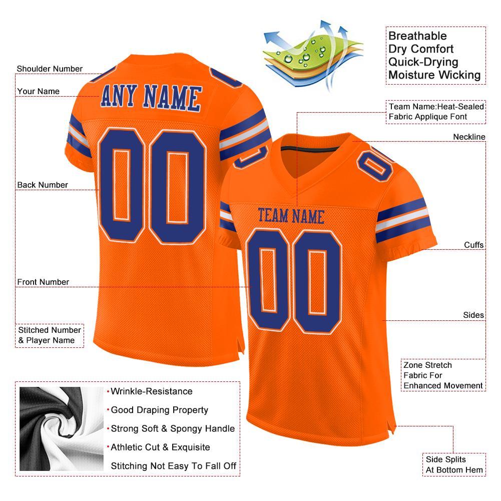 Custom Orange Royal-White Mesh Authentic Football Jersey Limited