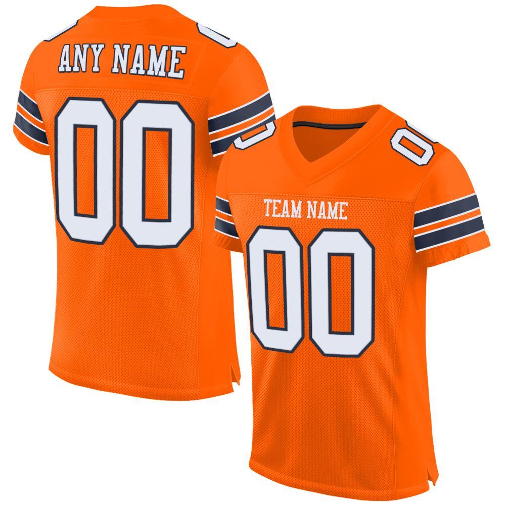 Custom Orange White-Navy Mesh Authentic Football Jersey Limited