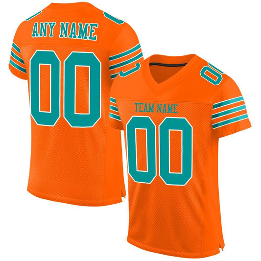 Custom Orange Aqua-White Mesh Authentic Football Jersey Limited
