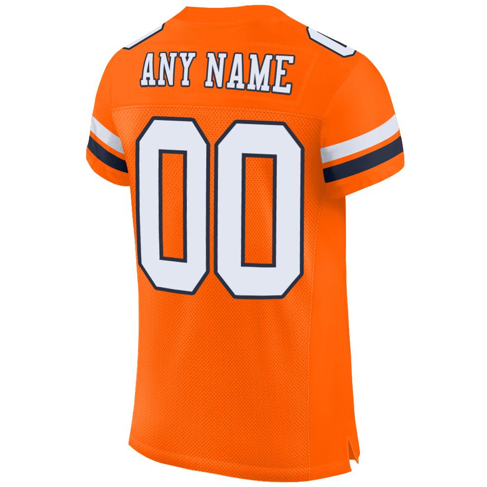 Custom Orange White-Navy Mesh Authentic Football Jersey Limited