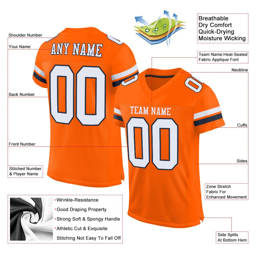 Custom Orange White-Navy Mesh Authentic Football Jersey Limited