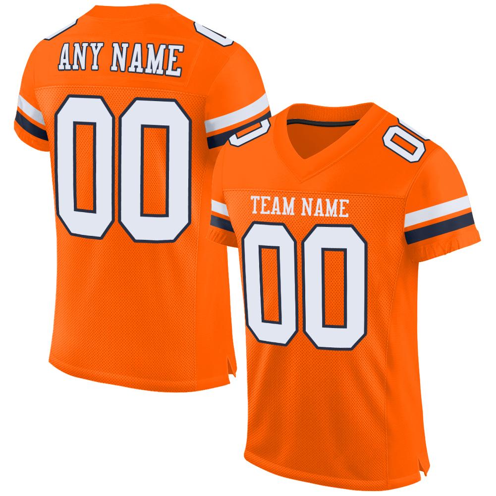 Custom Orange White-Navy Mesh Authentic Football Jersey Limited