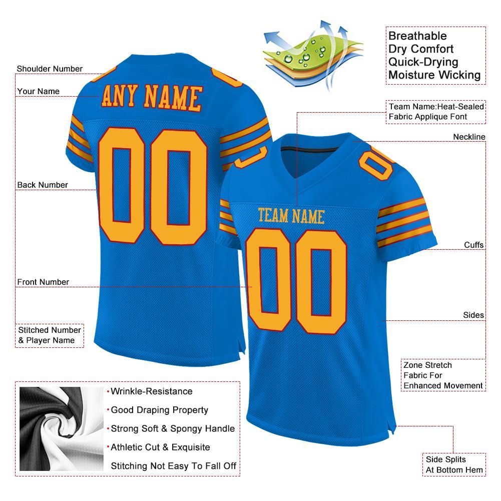 Custom Panther Blue Gold-Red Mesh Authentic Football Jersey Limited