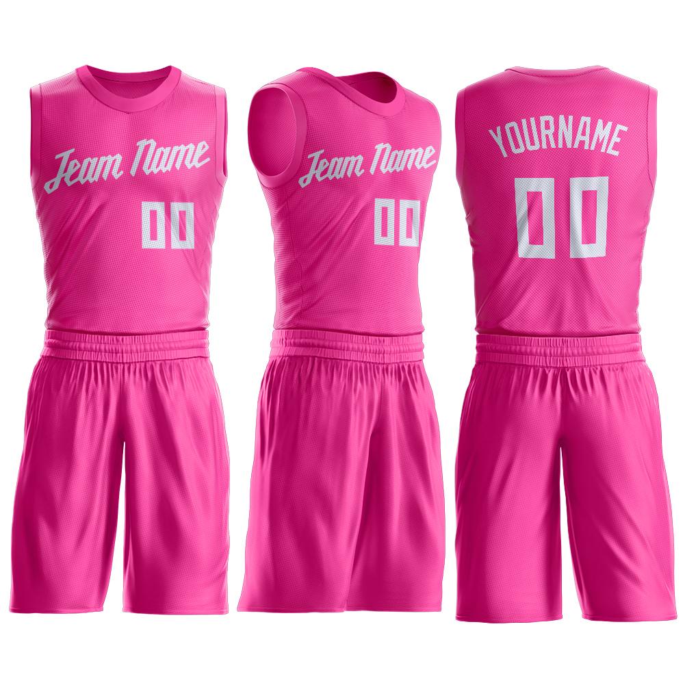 Custom Pink White Round Neck Suit Basketball Jersey Limited