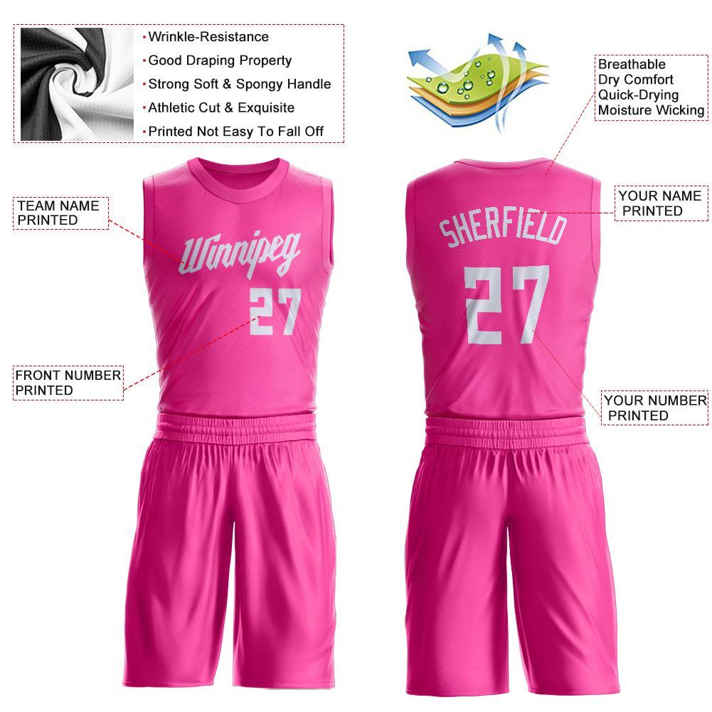 Custom Pink White Round Neck Suit Basketball Jersey Limited