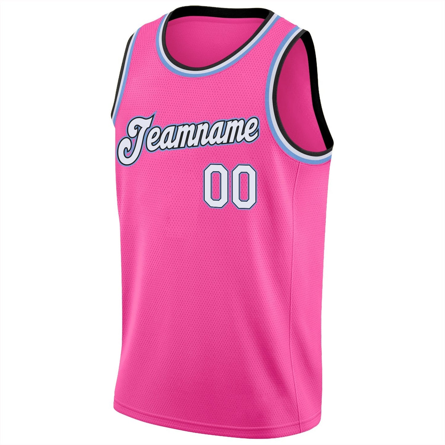Custom Pink White-Light Blue Classic Tops Mesh Basketball Jersey Limited