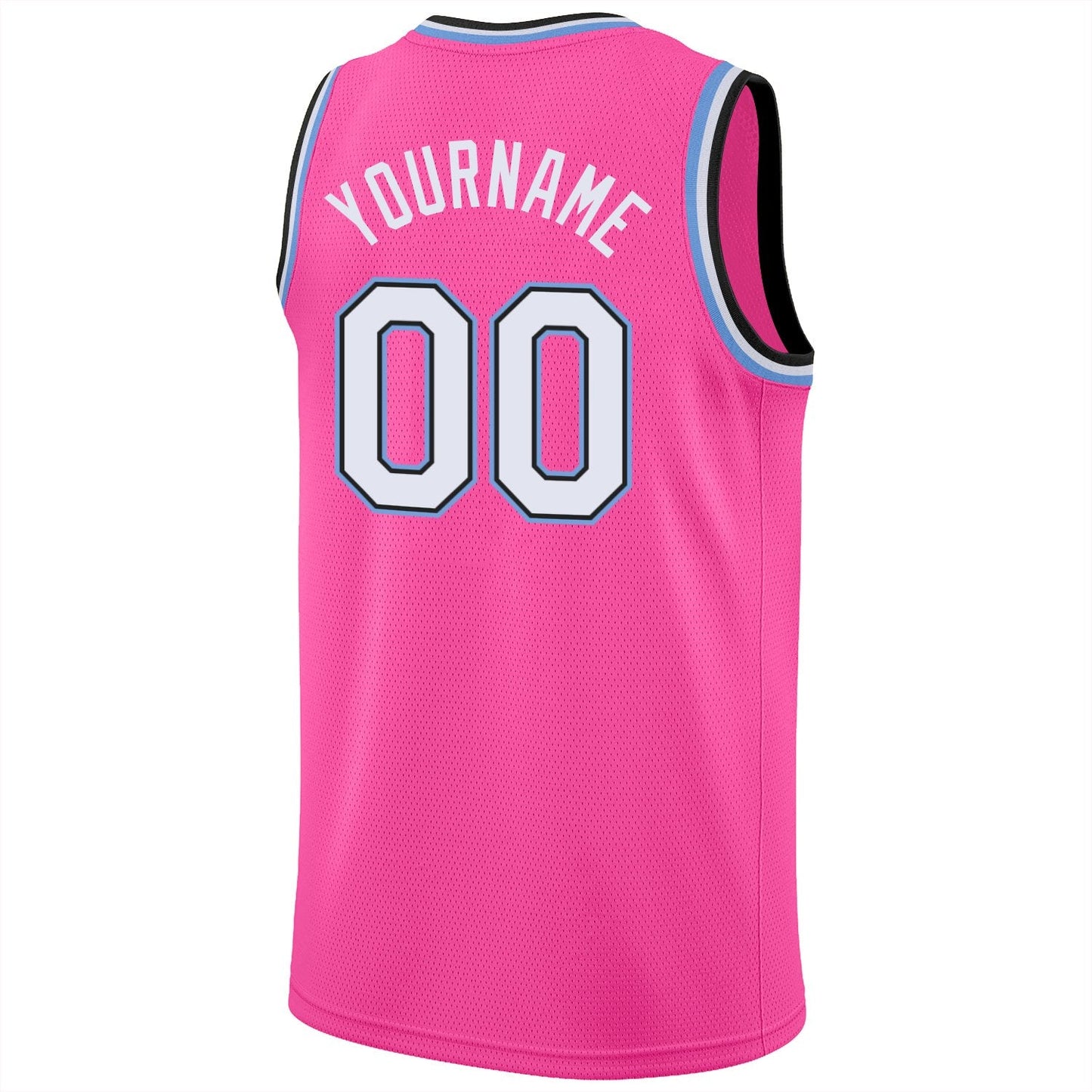 Custom Pink White-Light Blue Classic Tops Mesh Basketball Jersey Limited
