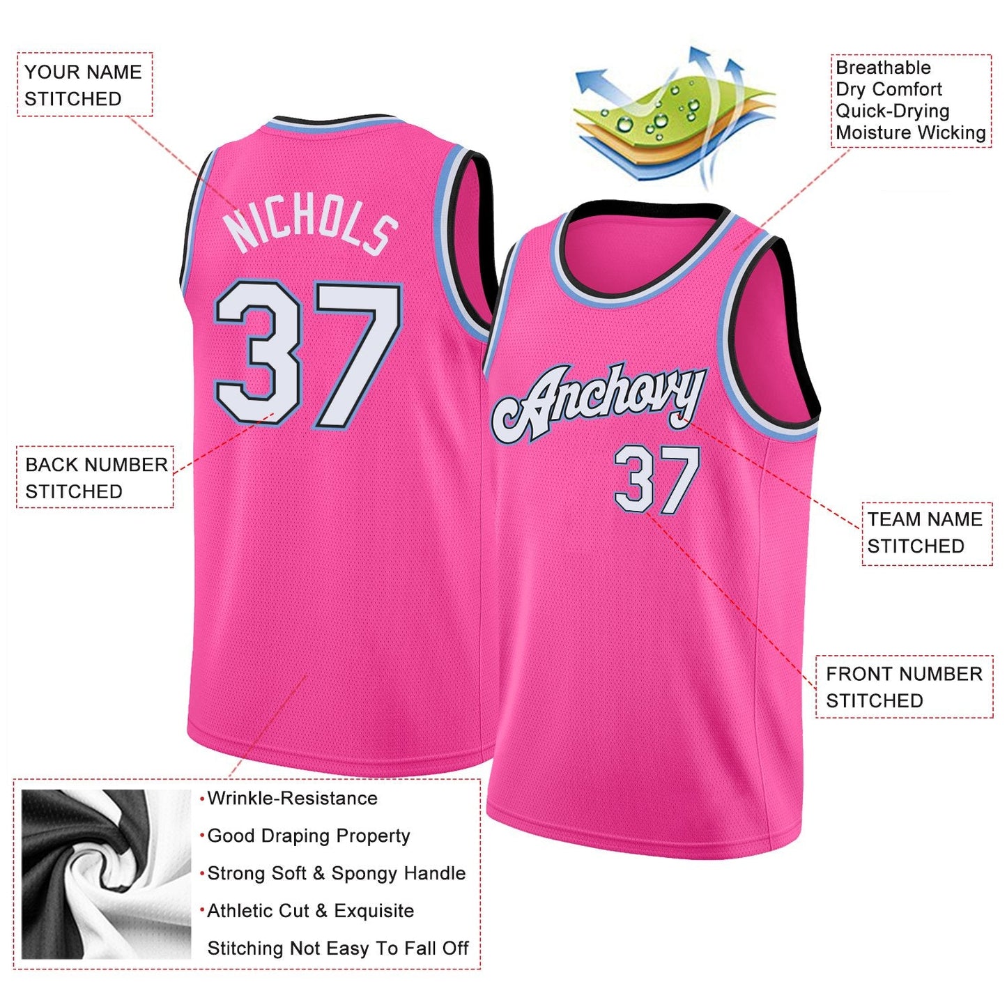 Custom Pink White-Light Blue Classic Tops Mesh Basketball Jersey Limited