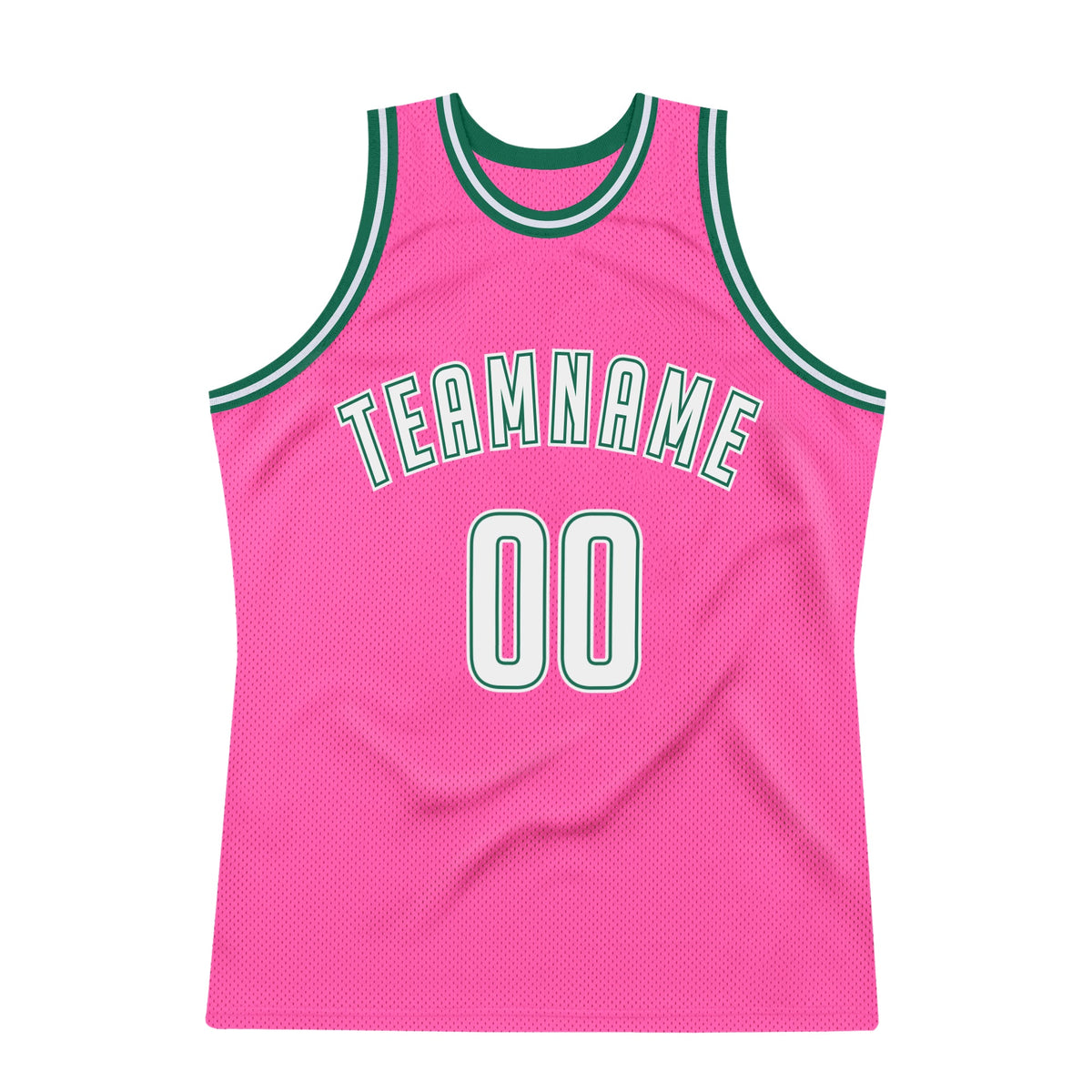 Custom Pink White-Kelly Green Authentic Throwback Basketball Jersey Limited