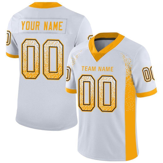 Custom White Gold-Black Mesh Drift Fashion Football Jersey Limited