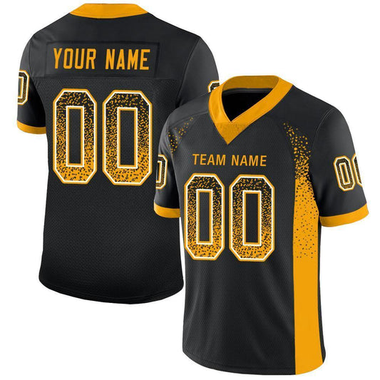Custom Black Gold-White Mesh Drift Fashion Football Jersey Limited