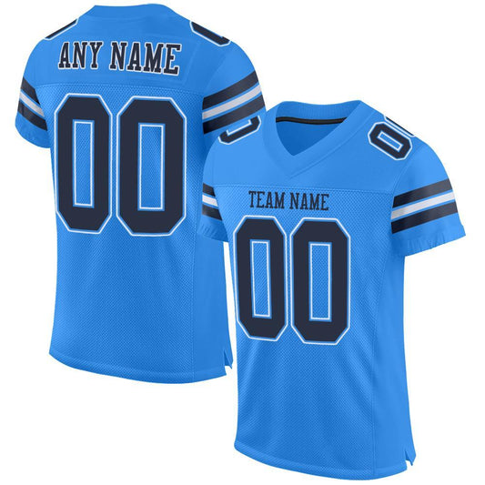 Custom Powder Blue Navy-White Mesh Authentic Football Jersey Limited
