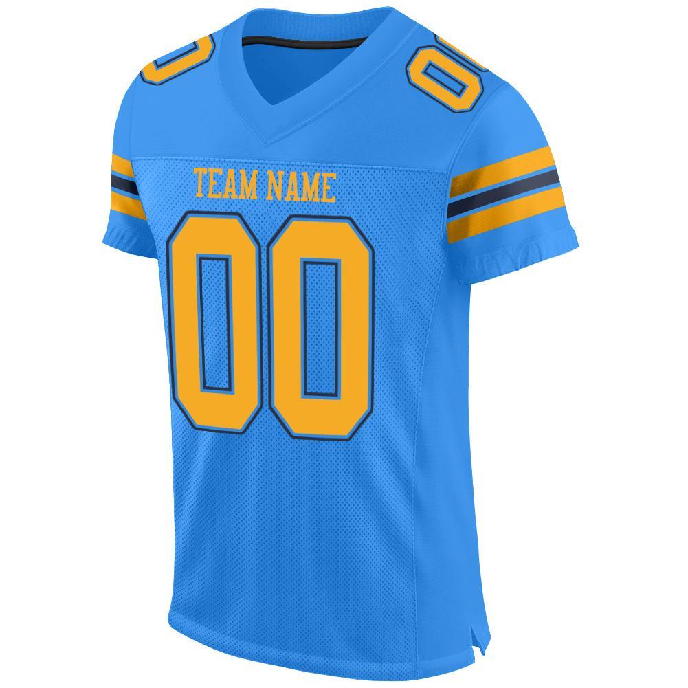 Custom Powder Blue Gold-Navy Mesh Authentic Football Jersey Limited