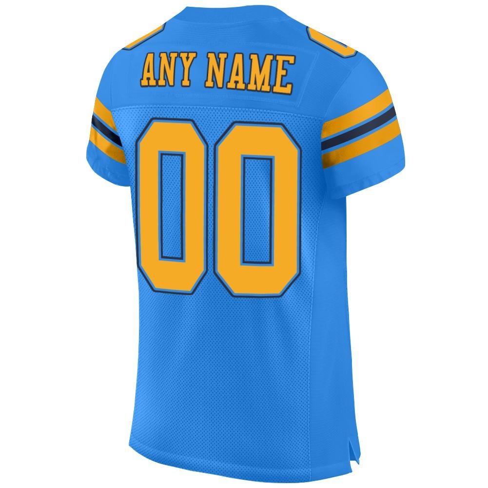 Custom Powder Blue Gold-Navy Mesh Authentic Football Jersey Limited