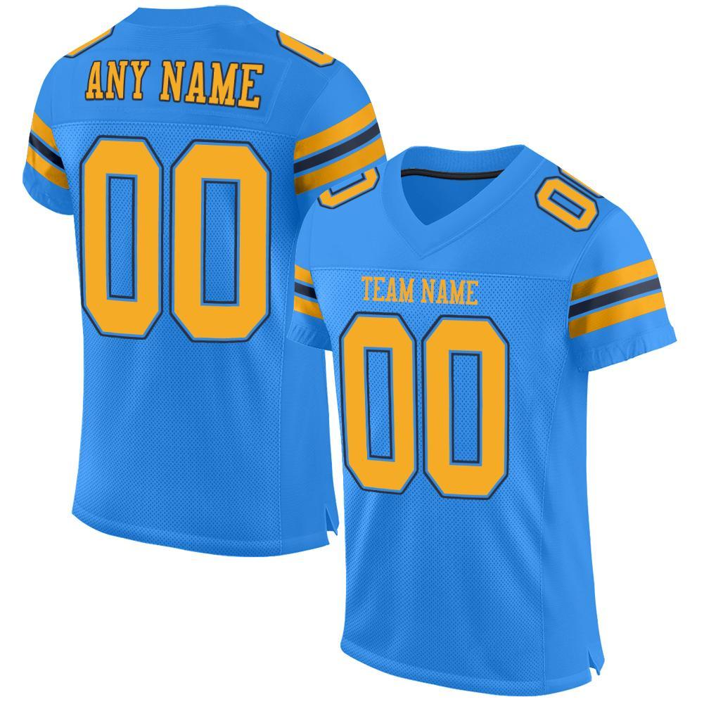 Custom Powder Blue Gold-Navy Mesh Authentic Football Jersey Limited