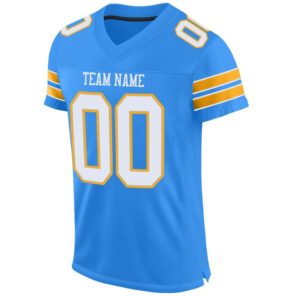 Custom Powder Blue White-Gold Mesh Authentic Football Jersey Limited