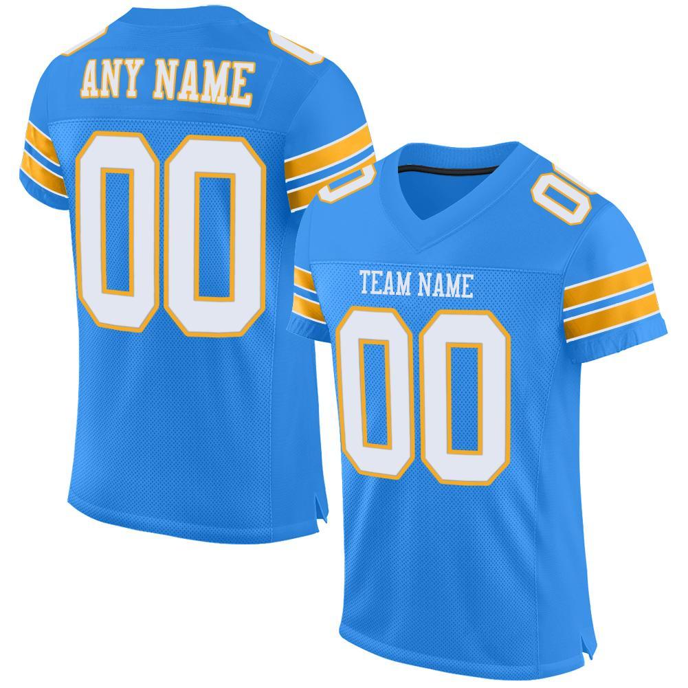 Custom Powder Blue White-Gold Mesh Authentic Football Jersey Limited