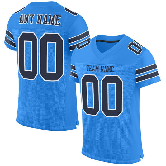 Custom Powder Blue Navy-White Mesh Authentic Football Jersey Limited