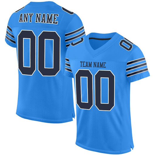 Custom Powder Blue Navy-White Mesh Authentic Football Jersey Limited