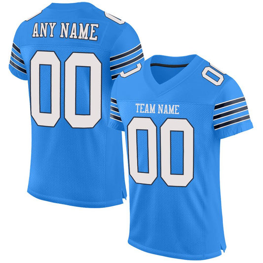 Custom Powder Blue White-Navy Mesh Authentic Football Jersey Limited