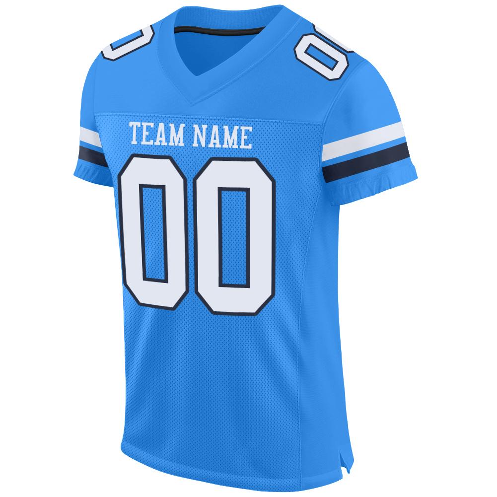 Custom Powder Blue White-Navy Mesh Authentic Football Jersey Limited
