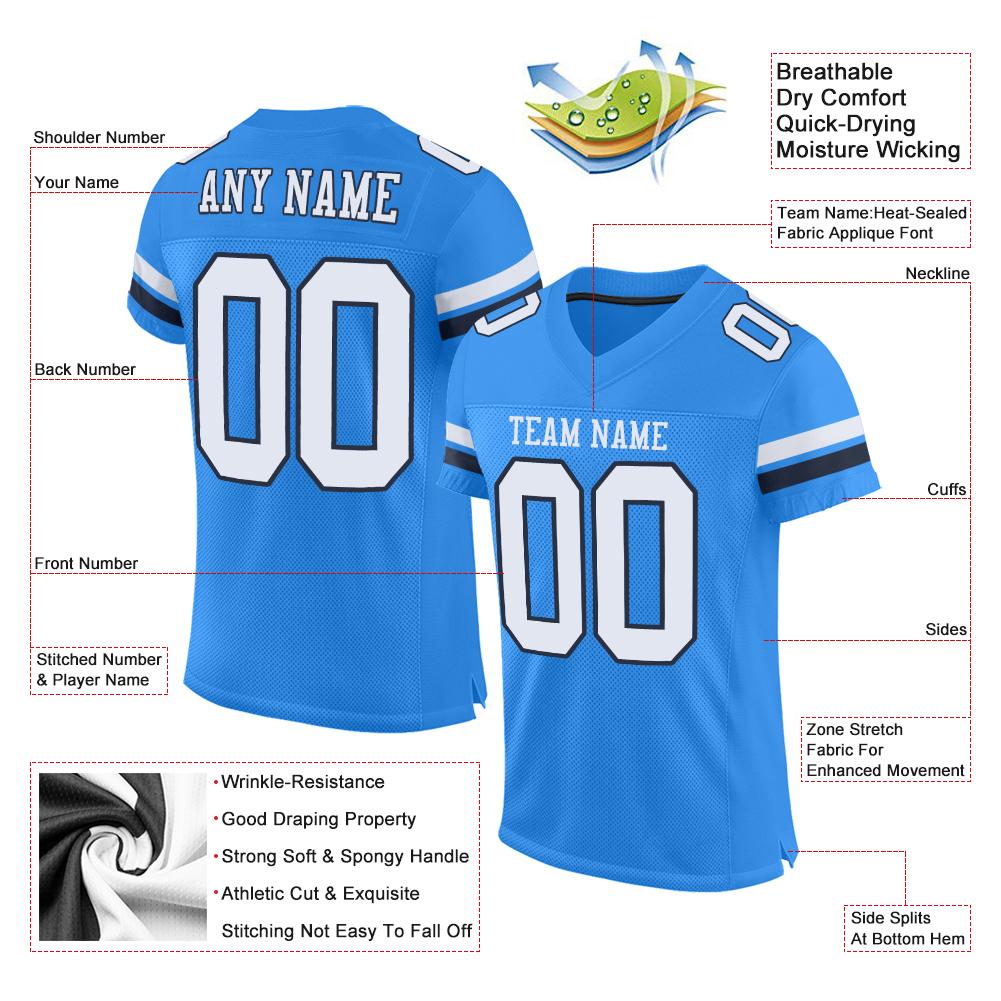 Custom Powder Blue White-Navy Mesh Authentic Football Jersey Limited