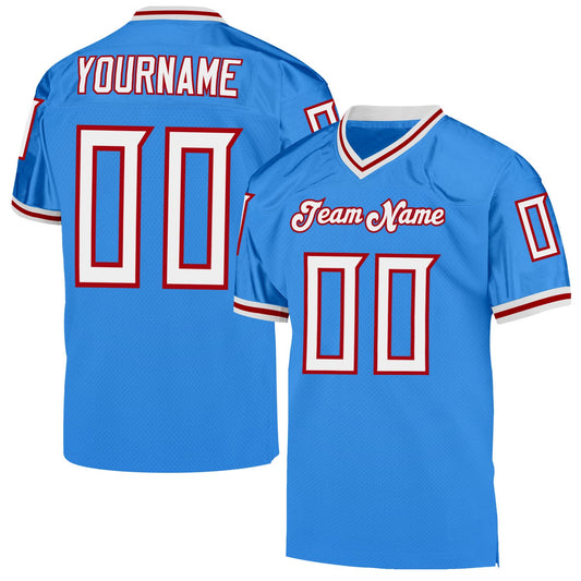 Custom Powder Blue White-Red Mesh Authentic Throwback Football Jersey Limited