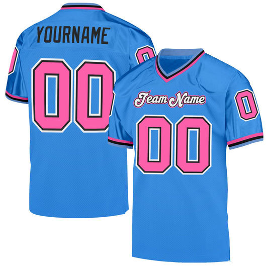 Custom Powder Blue Pink-Black Mesh Authentic Throwback Football Jersey Limited