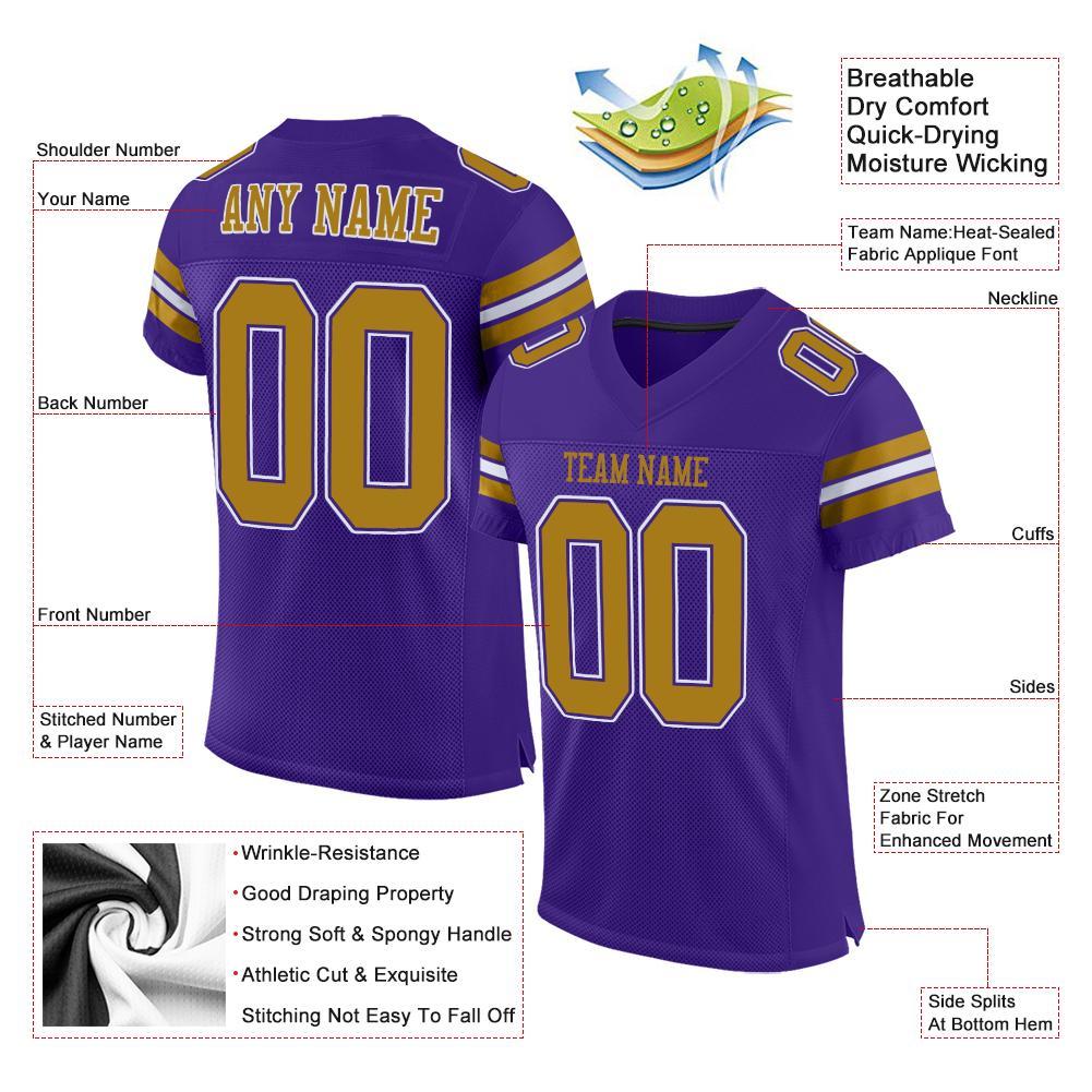 Custom Purple Old Gold-White Mesh Authentic Football Jersey Limited