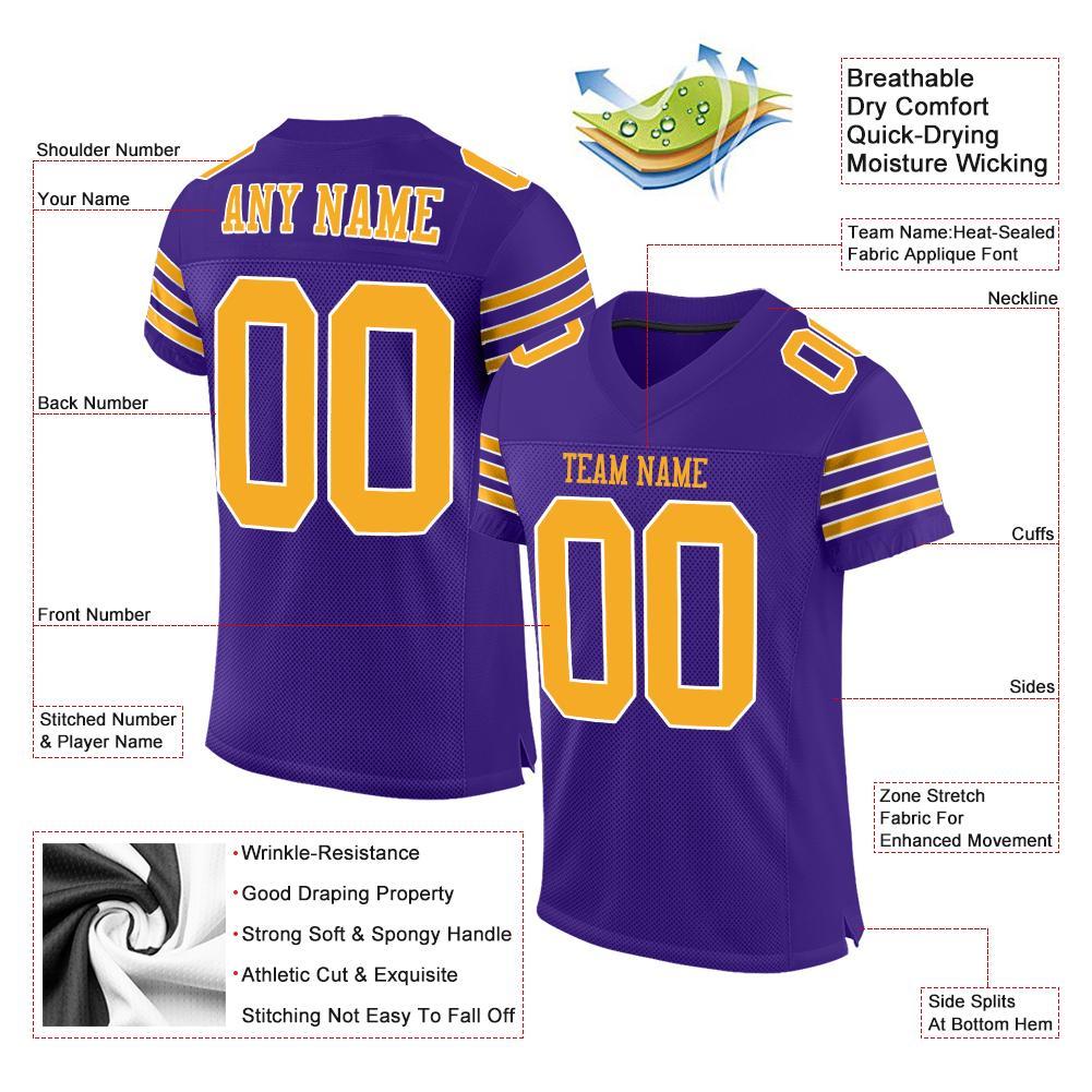 Custom Purple Gold-White Mesh Authentic Football Jersey Limited