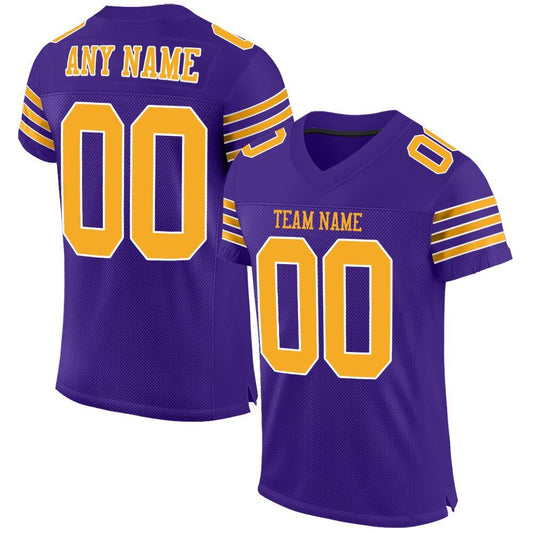 Custom Purple Gold-White Mesh Authentic Football Jersey Limited