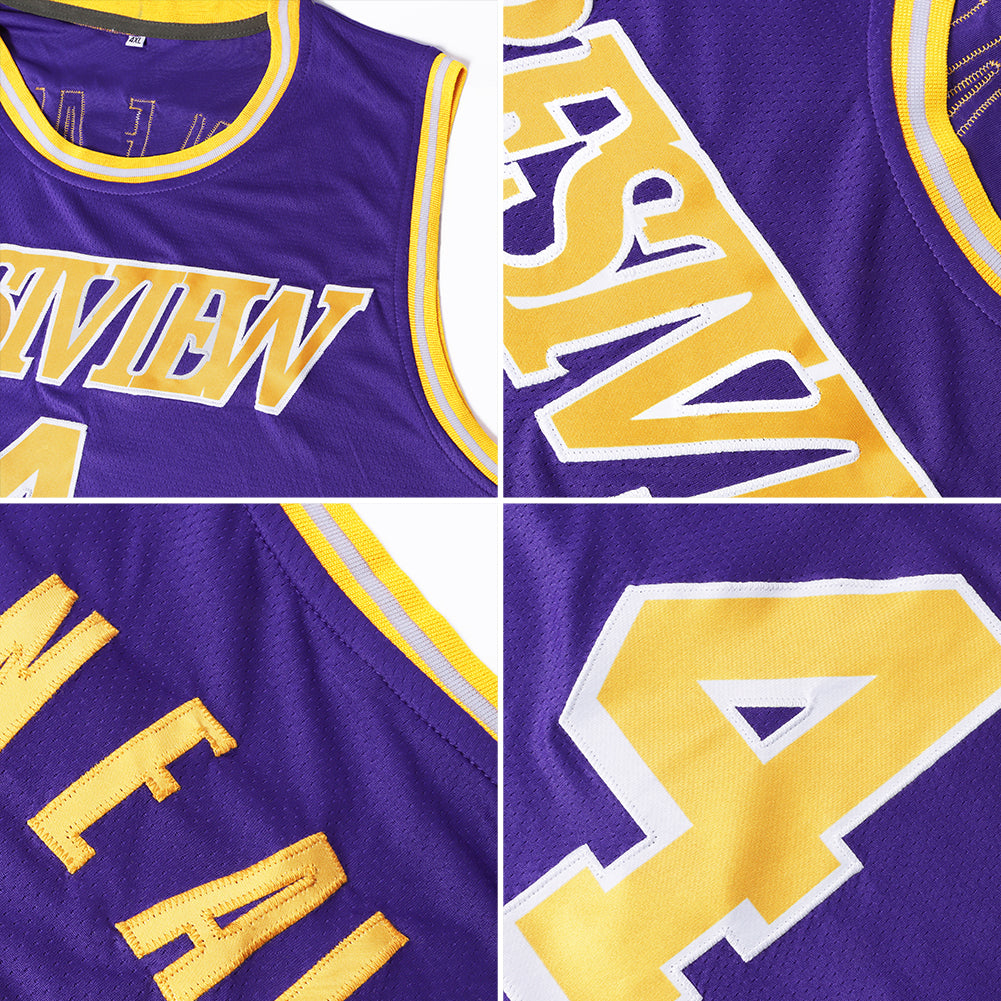 Custom Purple Gold-Kelly Green Authentic Throwback Basketball Jersey Limited