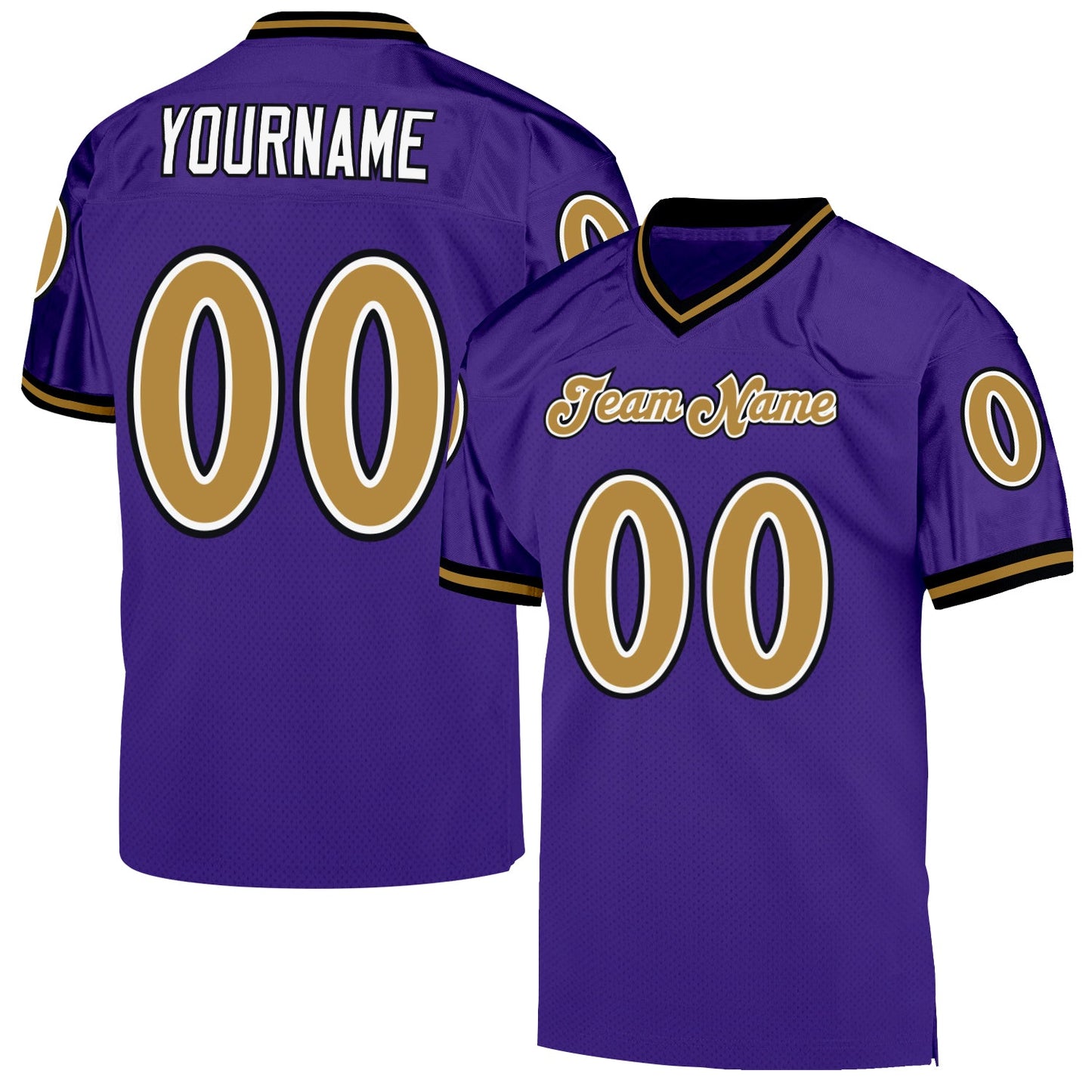 Custom Purple Old Gold-Black Mesh Authentic Throwback Football Jersey Limited